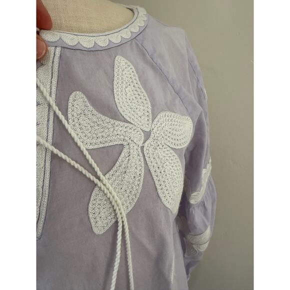 Tory Burch Sadie Purple Embroidered Women's 4 Top Peasant Lavender - Picture 5 of 10
